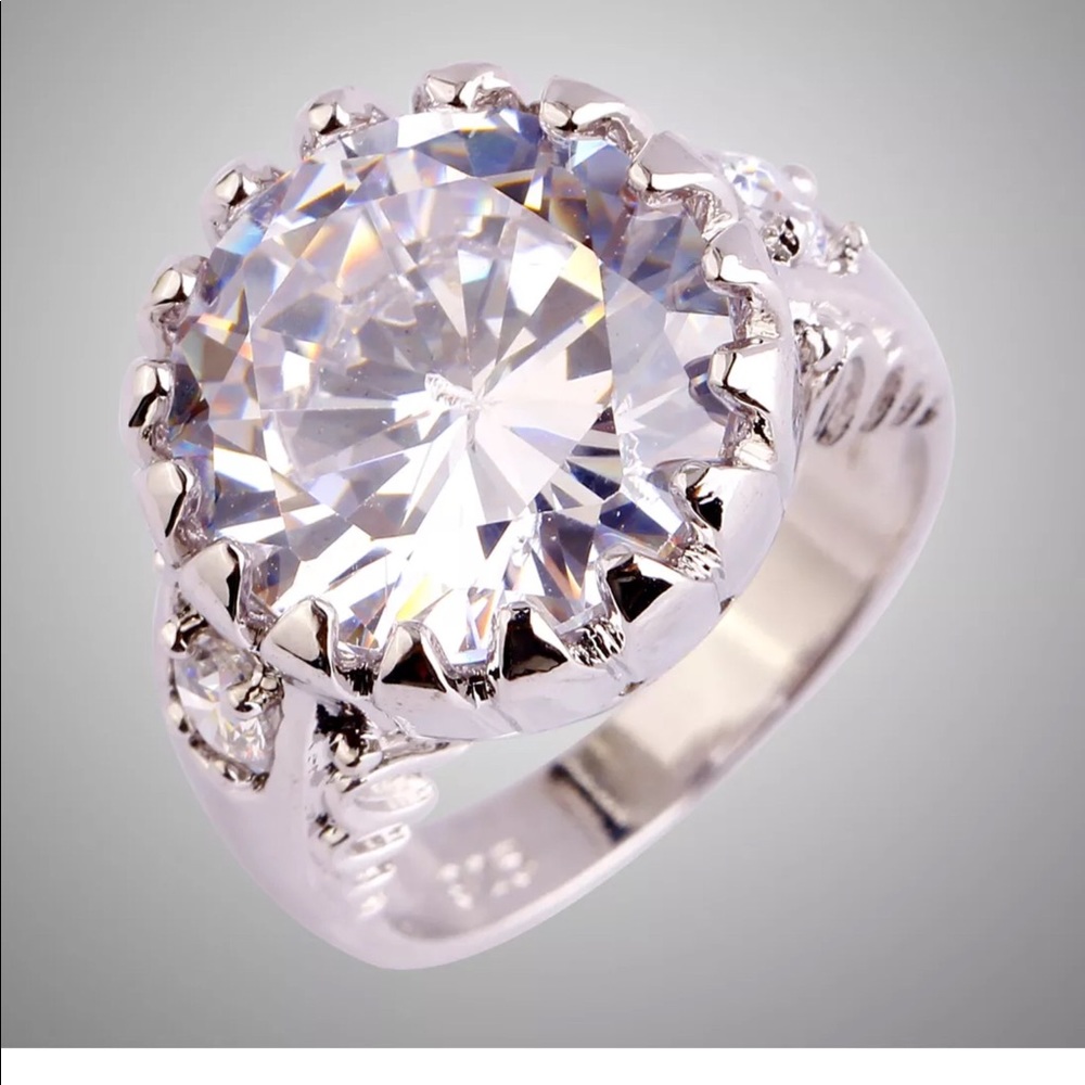 White Topaz Round Cut Ring